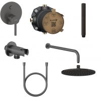 Kludi Nova Fonte Puristic zestaw prysznicowy podtynkowy z deszczownicą czarny szczotkowany (20759N215, 88022, 66514N2-00, 64325N2-00, 39120N2-00, 65567N2-00, 61071N2-00)