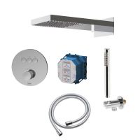 Zestaw Kronenbach Smart Push bateria wannowo-prysznicowa podtynkowa termostatyczna chrom z deszczownicą i kompletem natryskowym KB-Set11CR