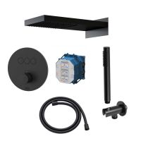 Zestaw Kronenbach Smart Push bateria wannowo-prysznicowa podtynkowa termostatyczna czarny mat z deszczownicą i kompletem natryskowym KB-Set13SM