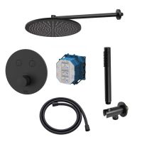 Zestaw Kronenbach Smart Push bateria wannowo-prysznicowa podtynkowa termostatyczna czarna z deszczownicą i kompletem natryskowym KB-Set17SM