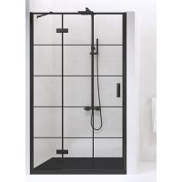 New Trendy New Renoma Black drzwi prysznicowe 90 cm wnękowe lewe czarny półmat/szkło z nadrukiem D-0271A