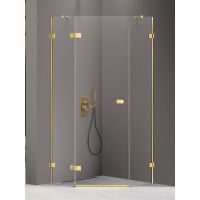 New Trendy Avexa Gold Shine kabina prysznicowa 90x90 cm pięciokątna lewa złoty połysk/szkło przezroczyste EXK-3842