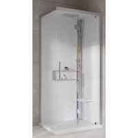 Novellini Glax 2 2.0 G+F kabina z hydromasażem 80 cm kwadratowa prawa parowa z brodzikiem srebrna G22GF89DT5-1BB