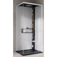 Novellini Glax 2 2.0 G+F kabina z hydromasażem 80 cm kwadratowa prawa parowa z brodzikiem czarna G22GF89DT5-1HU