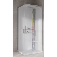 Novellini Glax 2 2.0 G+F kabina z hydromasażem 90 cm kwadratowa prawa parowa z brodzikiem srebrna G22GF90DM5-1BB