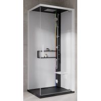 Novellini Glax 2 2.0 G+F kabina z hydromasażem 90 cm kwadratowa prawa parowa z brodzikiem czarna G22GF90DM5-1HU