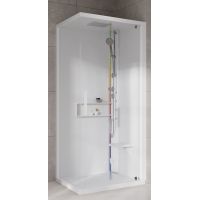 Novellini Glax 2 2.0 G+F kabina z hydromasażem 90 cm kwadratowa prawa parowa z brodzikiem total biała G22GF90DT5-1UU