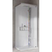 Novellini Glax 2 2.0 G+F kabina z hydromasażem 90 cm kwadratowa prawa parowa z brodzikiem srebrna G22GF99DT5-1BB