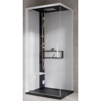 Novellini Glax 2 2.0 G+F kabina z hydromasażem 90 cm kwadratowa lewa parowa z brodzikiem czarna G22GF99ST5-1HU