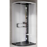 Novellini Glax 2 2.0 R kabina z hydromasażem 90x90 cm półokrągła parowa z brodzikiem czarna G22R90T5-1HU