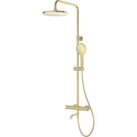 Oltens Vatten Numa zestaw wannowo-prysznicowy z baterią termostatyczną i deszczownicą złoty połysk 36507800