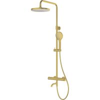 Oltens Vatten Numa zestaw wannowo-prysznicowy ścienny z baterią termostatyczną i deszczownicą złoto szczotkowane 36507810
