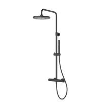 Oltens Vassa zestaw prysznicowy ścienny termostatyczny z deszczownicą czarny mat 36508300