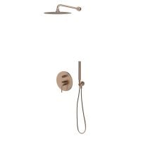 Zestaw Oltens Molle bateria wannowo-prysznicowa podtynkowa z deszczownicą 30 cm Vindel i kompletem prysznicowym Ume miedż szczotkowana 36600610
