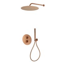 Zestaw Oltens Katla bateria podtynkowa termostatyczna z deszczownicą 30 cm Vindel i kompletem prysznicowym Ume miedź szczotkowana 36608610