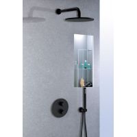 Paffoni Light zestaw prysznicowy ścienny termostatyczny z deszczownicą czarny mat LIQ018ZSC2A.NO