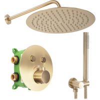 Rea Lungo zestaw prysznicowy podtynkowy termostatyczny z deszczownicą złoty szczotkowany REA-P6716