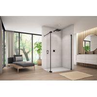 SanSwiss Cadura Caduo ścianka prysznicowa 100 cm wolnostojąca prawa z elementem ruchomym czarny mat/szkło przezroczyste CADUOD1000607