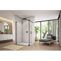 SanSwiss Cadura Caduo ścianka prysznicowa 100 cm wolnostojąca lewa z elementem ruchomym czarny mat/szkło przezroczyste CADUOG1000607