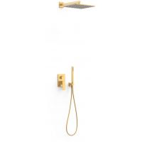 Tres Cuadro zestaw prysznicowy podtynkowy z deszczownicą złoto matowe 00628004OM