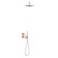 Tres Therm-Box zestaw prysznicowy podtynkowy termostatyczny z deszczownicą różowe złoto 24-K 21125003OP