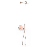 Tres Therm-Box zestaw prysznicowy podtynkowy termostatyczny z deszczownicą różowe złoto 24-K 26225004OP