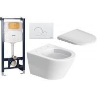 Zestaw Duravit D-Neo Compact miska WC Rimless WonderGliss z deską wolnoopadającą i stelaż podtynkowy DuraSystem z przyciskiem białym (25880900001, 0021690000, WD1029000000, WD5010011000)