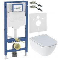 Zestaw Geberit Duofix Sigma stelaż podtynkowy WC z miską Smyle Square bez kołnierza i deską wolnoopadającą (111320006, 111815001, 156050001, 500683002)
