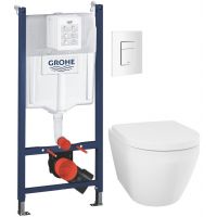 Zestaw Grohe Solido stelaż podtynkowy WC z przyciskiem biel alpejska i miską WC Euro Ceramic z deską wolnoopadającą biały połysk (38971000, 38732SH0, 102510SH00)