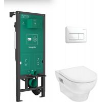 Hansgrohe GladeLake S stelaż podtynkowy iFrame z przyciskiem spłukującym iFrame Original Q i miska wisząca WC GladeLake z deską WC biały 60301450
