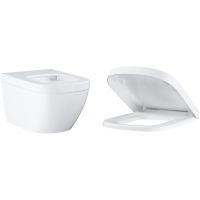Zestaw Grohe Euro Ceramic miska WC wisząca bez kołnierza PureGuard z deską wolnoopadającą biała (3932800H, 39330001)
