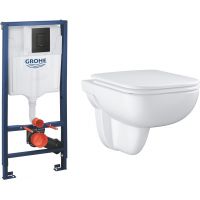 Zestaw Grohe Solido stelaż podtynkowy WC z przyciskiem Even czarny mat i miska WC Start Edge wisząca z deską wolnoopadającą (38811KF0, 39815000)