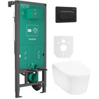 Zestaw Hansgrohe EluPura S miska WC z deską wolnoopadającą wisząca biała i stelaż z przyciskiem czarnym (01022180, 66002670, 60193450, 60148450)