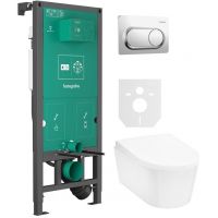 Zestaw Hansgrohe EluPura S miska WC z deską wolnoopadającą wisząca biała i stelaż z przyciskiem chrom połysk (01022180, 66002000, 60193450, 60148450)