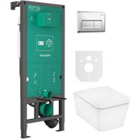 Zestaw Hansgrohe EluPura Q miska WC z deską wolnoopadającą wisząca biała i stelaż z przyciskiem chrom połysk (01022180, 66001000, 60293450)