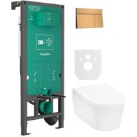 Zestaw Hansgrohe EluPura S miska WC z deską wolnoopadającą wisząca biała i stelaż z przyciskiem  brąz szczotkowany (01022180, 66003140, 60193450, 60148450)