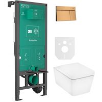 Zestaw Hansgrohe EluPura Q miska WC z deską wolnoopadającą wisząca biała i stelaż z przyciskiem brąz szczotkowany (01022180, 66003140, 60293450)
