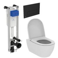 Zestaw Ideal Standard i.Life O combi-Pack miska WC z deską wolnoopadającą i stelaż podtynkowy z przyciskiem spłukującym czarnym ( E233267, T572501, R0121A6)