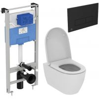 Zestaw Ideal Standard i.Life O combi-Pack miska WC z deską wolnoopadającą i stelaż podtynkowy z przyciskiem spłukującym czarnym (R020467, T572501, R0121A6)
