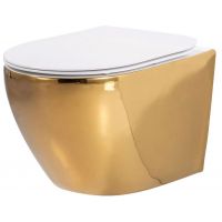 Rea Carlo Mini Rimless miska WC wisząca z deską wolnoopadającą biały/złoty REA-C0669