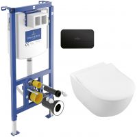 Zestaw Villeroy & Boch Subway 2.0 Combi-Pack stelaż podtynkowy miska WC wisząca z deską i przycisk czarny mat (92242700, 5614R201, 922490AN)
