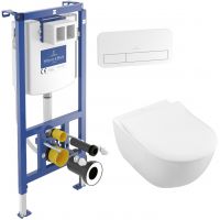 Zestaw Villeroy & Boch Subway 2.0 Combi-Pack stelaż podtynkowy miska WC wisząca z deską i przycisk biały (92242700, 5614R201, 92249068)