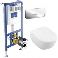 Zestaw Villeroy & Boch Subway 2.0 Combi-Pack stelaż podtynkowy miska WC wisząca z deską i przycisk chrom połysk (92242700, 5614R201, 92249061)