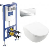 Zestaw Villeroy & Boch Subway 3.0 stelaż podtynkowy miska WC wisząca z deską i przycisk chrom połysk (92242700, 4670TSR1, 92249061)