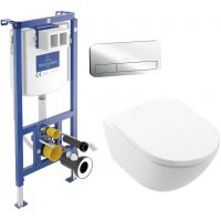 Zestaw Villeroy & Boch Subway 3.0 stelaż podtynkowy miska WC wisząca z deską i przycisk chrom połysk (92242700, 4670TS01, 92249061)