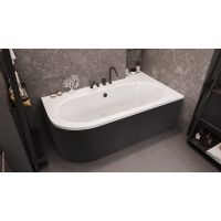 Zestaw Besco Avita wanna narożna 160x75 cm z obudową prawa biały/czarny (#WAV160NP, OAV160NSC)