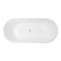 Zestaw Oltens Inga wanna wolnostojąca 157x75 cm owalna z pokrywą korka biały połysk/złoto szczotkowane (12007000, 09002810)