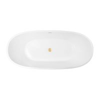 Zestaw Oltens Stora wanna wolnostojąca 150x72 cm owalna z pokrywą korka biały połysk/złoto szczotkowane (12008000, 09002810)