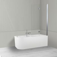 Oltens Delva Sela zestaw wanna wolnostojąca narożna 150x75 cm akrylowa prawa biała z parawanem nawannowym 115 cm 2-częściowy chrom 18017000