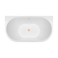 Zestaw Oltens Delva wanna przyścienna 150x70 cm owalna z pokrywą korka biały połysk/złoto szczotkowane (12018000, 09002810)